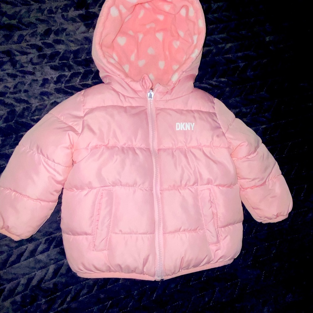 DKNY kids pink puffer jacket sz 12 month